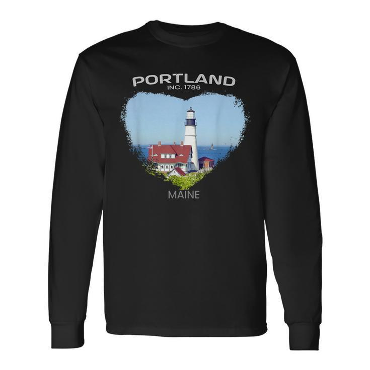 Portland Me Maine Portland Head Light Fort Williams Park Long Sleeve T-Shirt