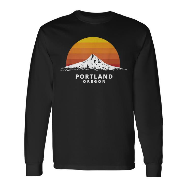 Portland Oregon Mt Hood Sunset Clean Variant Long Sleeve T-Shirt