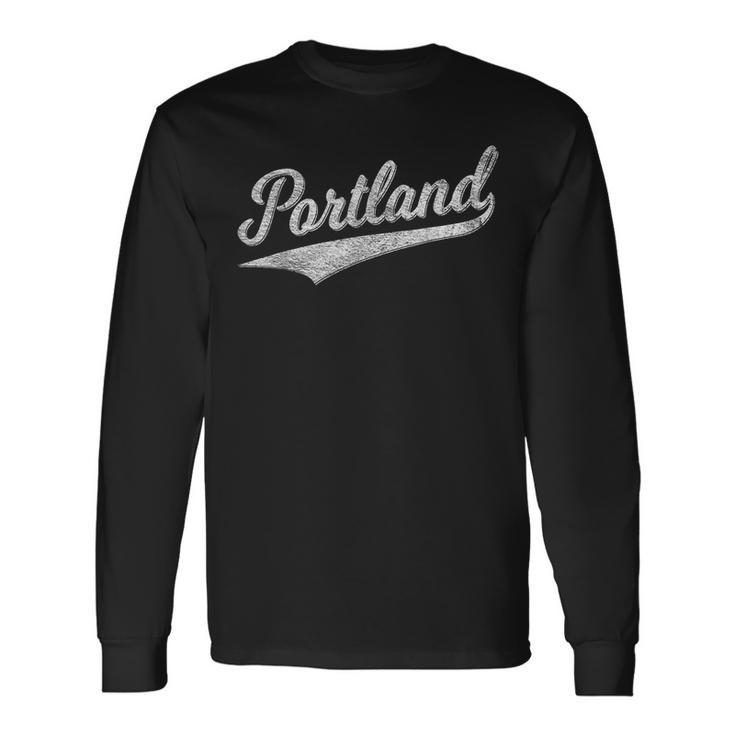 Portland State Of Oregon Baseball Script Flag Swoosh Long Sleeve T-Shirt