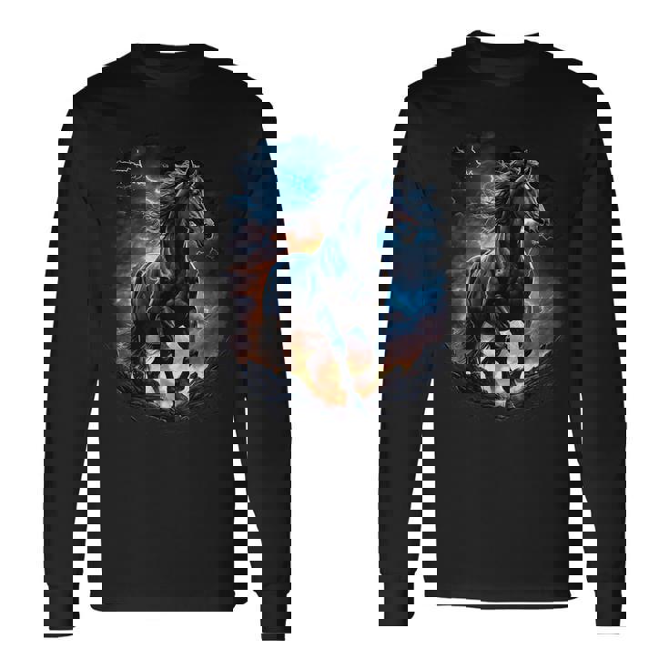 Precioso Caballo Con Cielo Relámpago Caballo Camiseta de manga larga