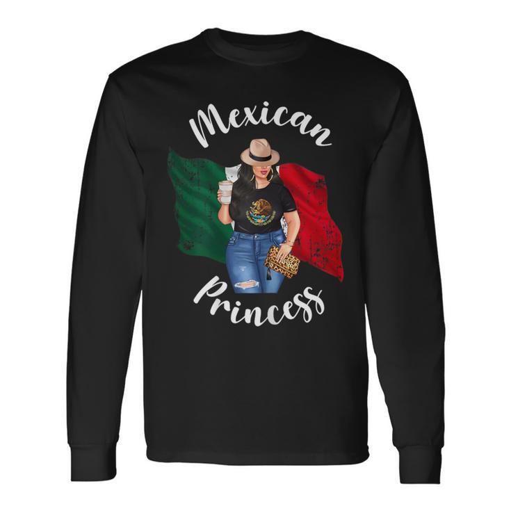 Pretty Mexican Princess Mexico Flag Patriotic Loves Coffee Long Sleeve T-Shirt