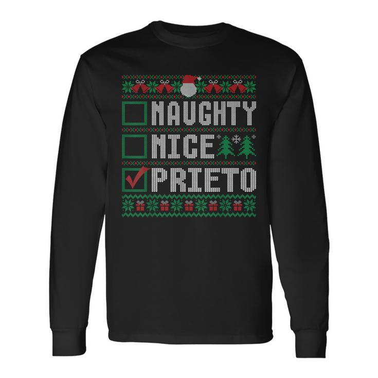 Prieto Family Name Naughty Nice Prieto Christmas List Long Sleeve T-Shirt