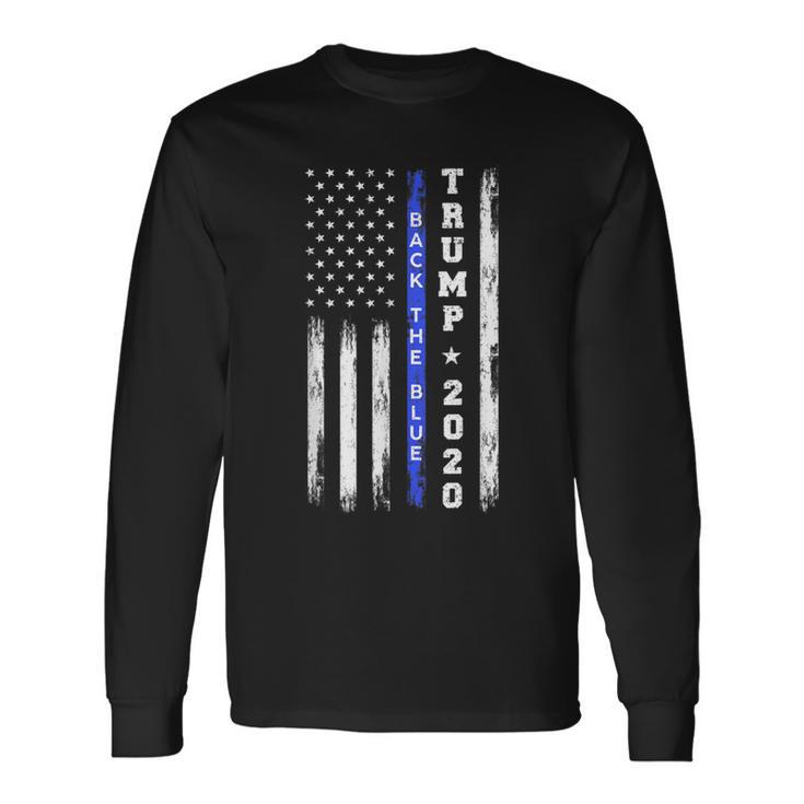 Pro Trump Back The Blue Thin Blue Line American Flag Police Long Sleeve T-Shirt