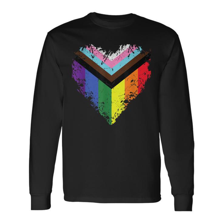 Progressive Pride Flag Heart Lgbtq For Lgbt Lesbian Gay Long Sleeve T-Shirt