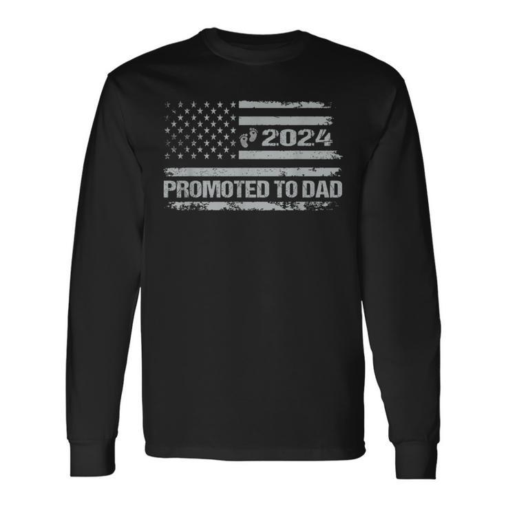 Promoted To Dad Est 2024 Featuring An American Flag Long Sleeve T-Shirt