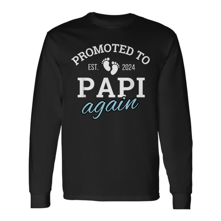 Promoted To Papi Again 2024 2Nd Pregnancy Announcement Daddy Long Sleeve T-Shirt