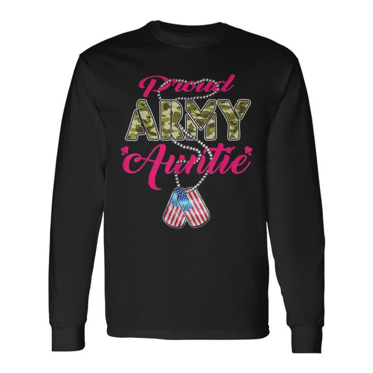 Proud Army Auntie Camo Us Flag Dog Tags Pride Military Aunt Long Sleeve T-Shirt