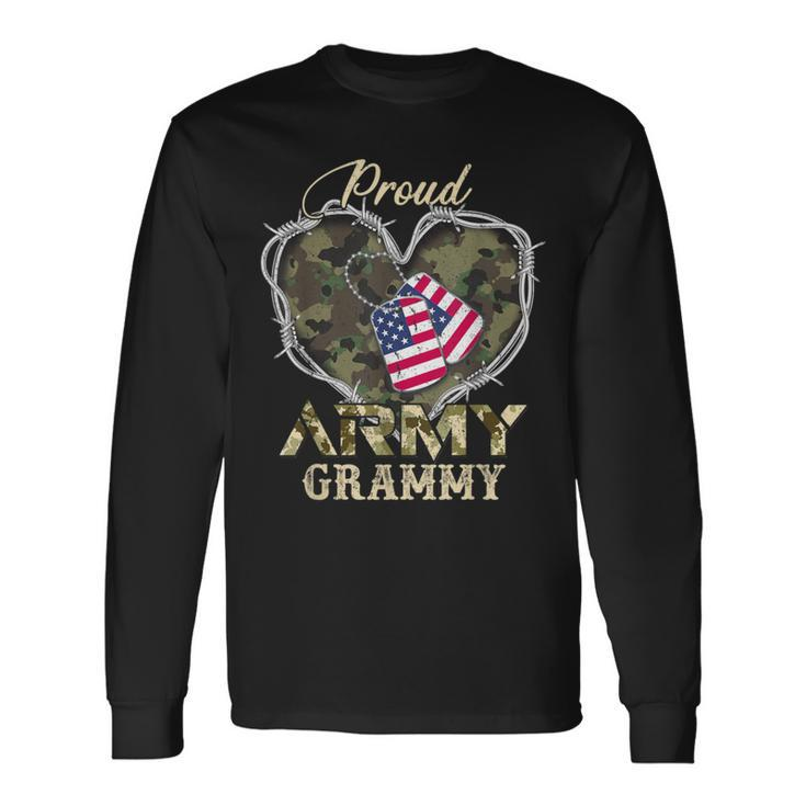 Proud Army Grammy With Heart American Flag For Veteran Long Sleeve T-Shirt