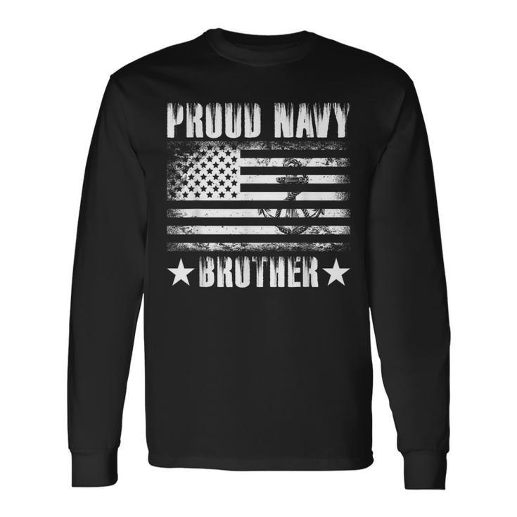 Proud Navy Brother Usa Flag Retro Vintage Military Proud Long Sleeve T-Shirt Gifts ideas