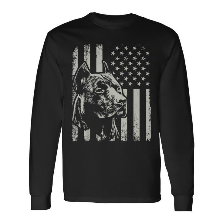 Proud Patriotic Pit Bull Owner Lover American Flag Long Sleeve T-Shirt
