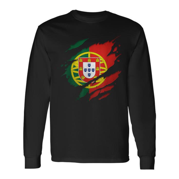 Proud Portuguese Torn Ripped Portugal Flag Long Sleeve T-Shirt