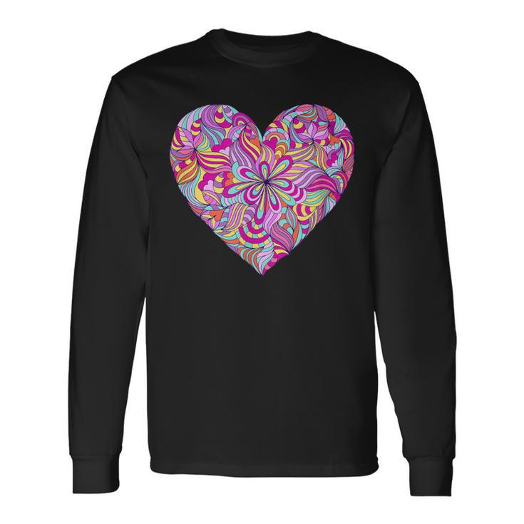 Psychedelic Heart Trippy Colors Rave Party Colorful Long Sleeve T-Shirt