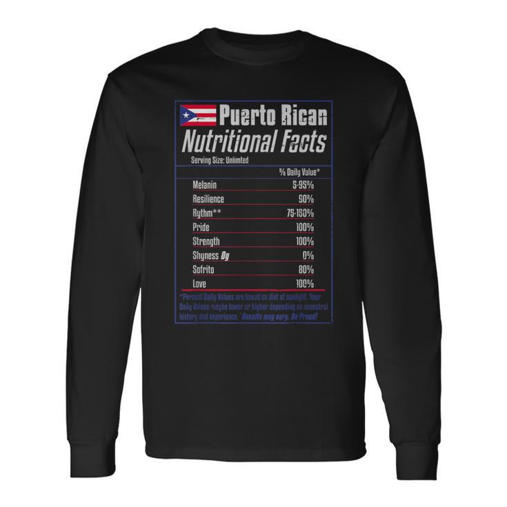 Puerto Rican Nutritional Facts Boricua Pride Long Sleeve T-Shirt