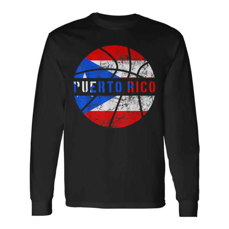 Puerto Rico Flag Basketball Puerto Rico Team Fans Lover Long Sleeve T-Shirt