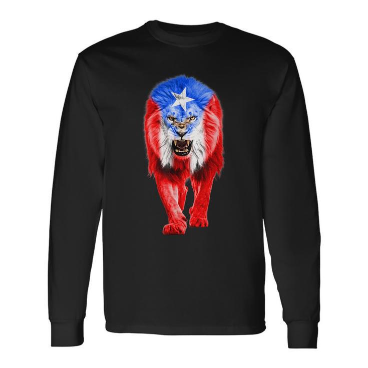 Puerto Rico Flag Lion Pride Puerto Rican Hispanic Long Sleeve T-Shirt