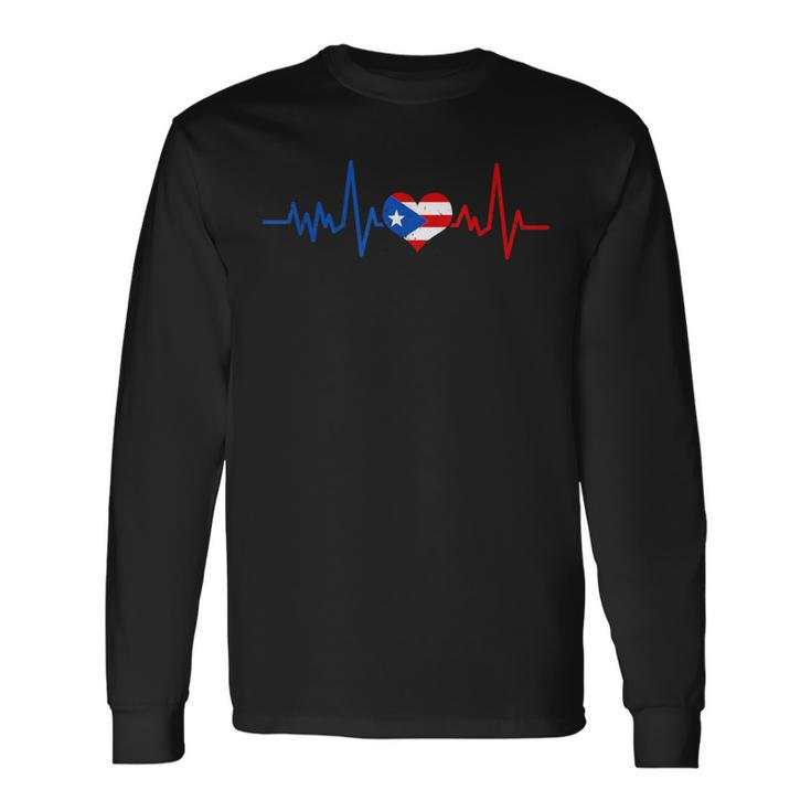 Puerto Rico Heart Puertorro Heartbeat Ekg Pulse Puerto Rican Long Sleeve T-Shirt Gifts ideas