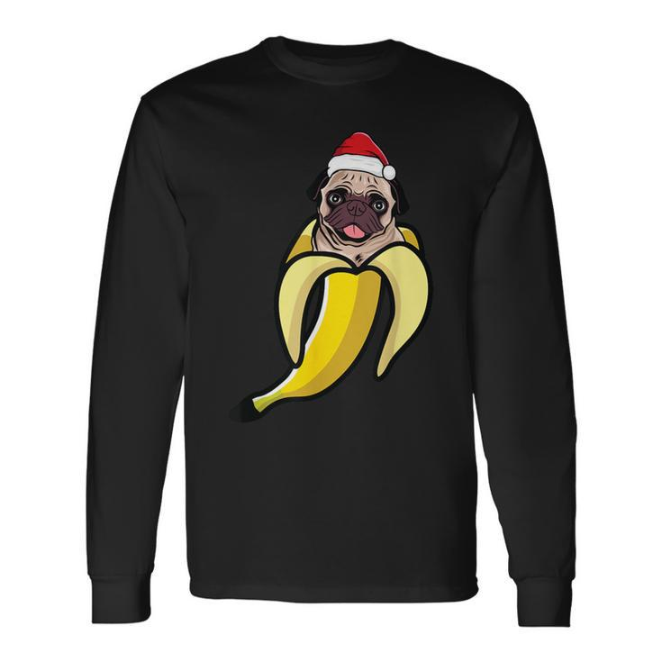 Pug Banana Santa Hat Christmas Pajama Cute Dog Puppy X-Mas Long Sleeve T-Shirt Gifts ideas