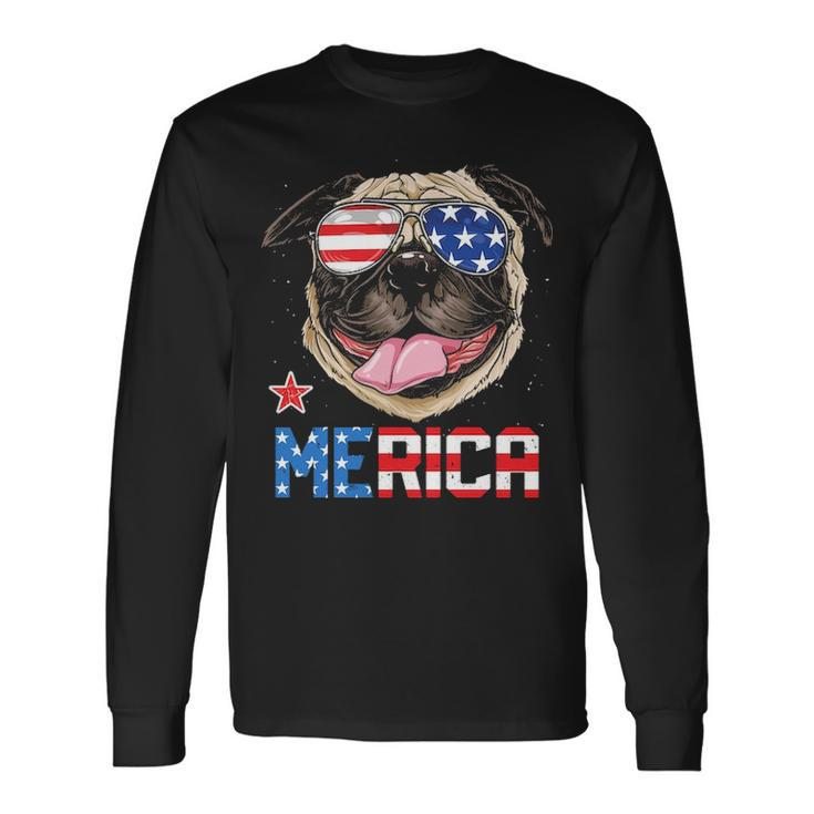 Pug Merica 4Th Of July Men Kids Boys Girls Dog Puppy Long Sleeve T-Shirt