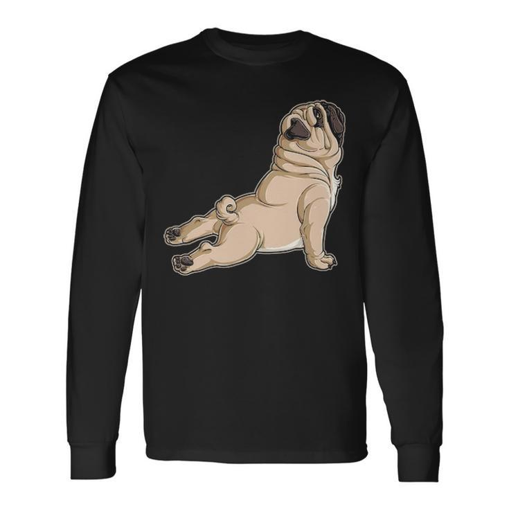 Pug Yoga Fitness Workout Gym Dog Lovers Puppy Athletic Pose Long Sleeve T-Shirt
