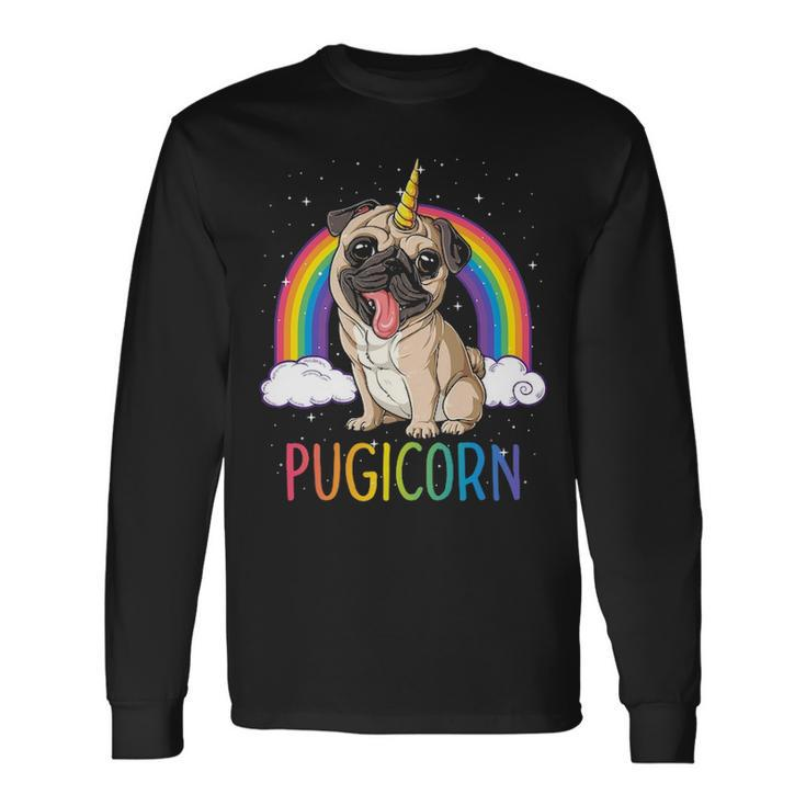 Pugicorn Pug Unicorn Girls Kids Space Galaxy Rainbow Long Sleeve T-Shirt