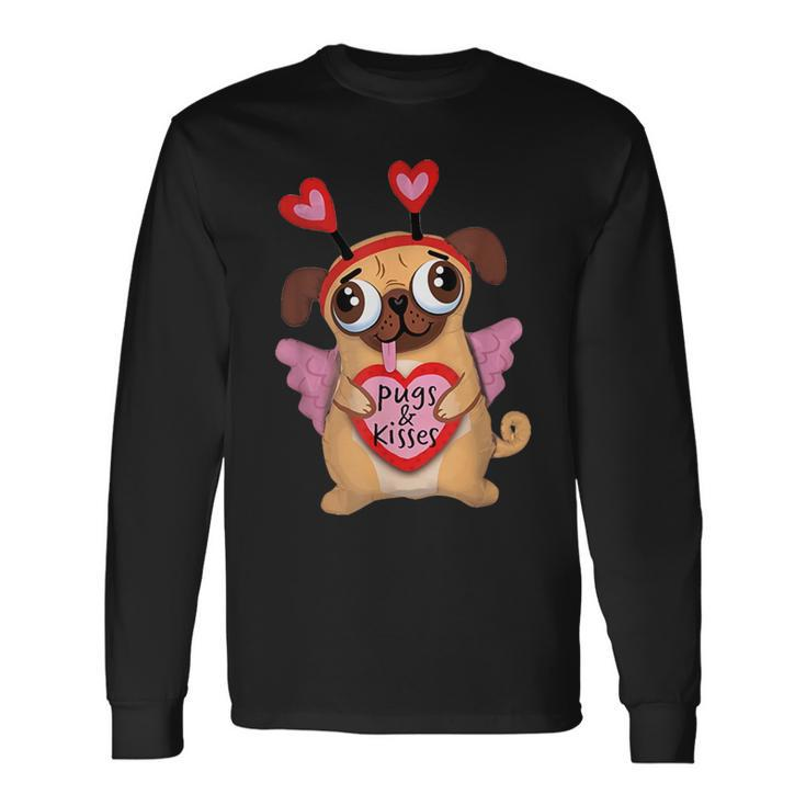 Pugs Valentine Cupid Pug Kisses Valentine Pug Lover Long Sleeve T-Shirt