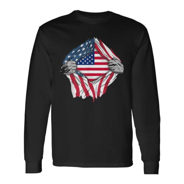 Pure American Blood Inside Me Country Flags Long Sleeve T-Shirt Gifts ideas