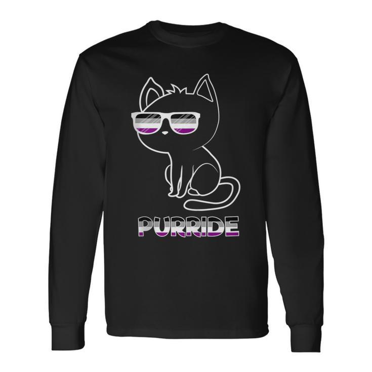 Purride Asexual Flag Sunglasses Gay Pride Cat Lover Long Sleeve T-Shirt