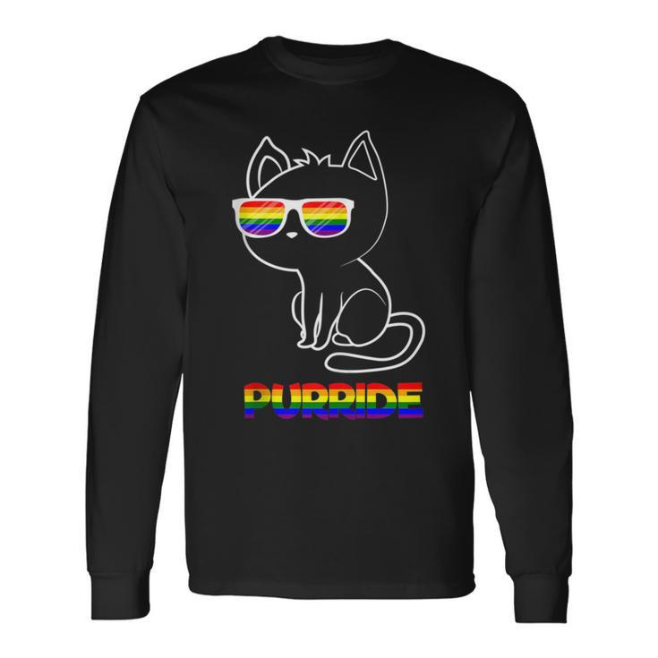 Purride Lgbt Flag Sunglasses Cute Gay Pride Cat Lover Long Sleeve T-Shirt Gifts ideas