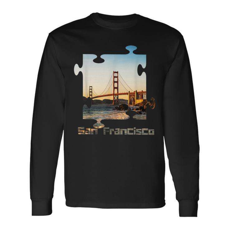 Puzzle Skyline San Francisco California Golden Gate Bridge Long Sleeve T-Shirt