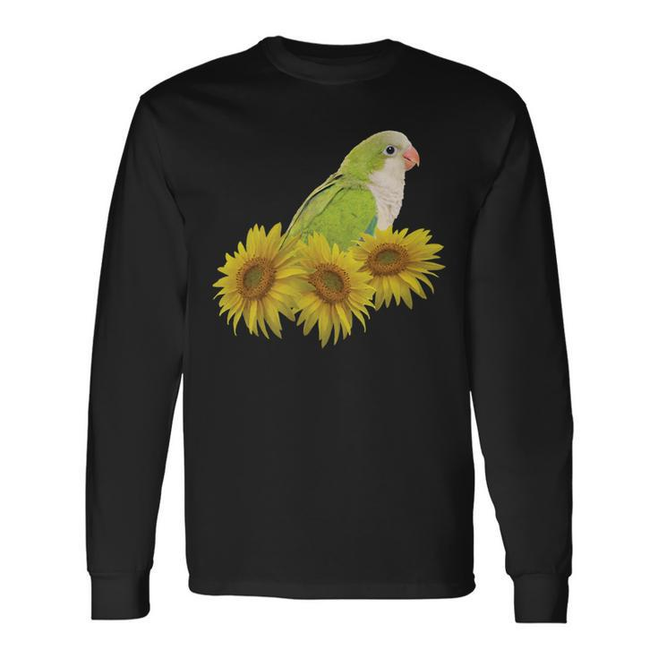 Quaker Parrot Green Monk Parakeet Sunflower Long Sleeve T-Shirt Gifts ideas