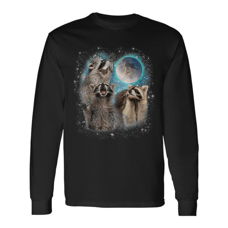 Raccoon 3 Racoons Howling At Moon Weird Cursed Long Sleeve T-Shirt