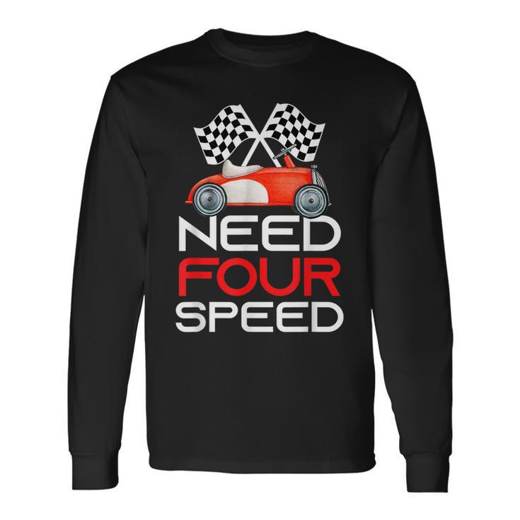 Race Car 4Th Birthday Boy 4 Year Old Racing Car Driver Long Sleeve T-Shirt