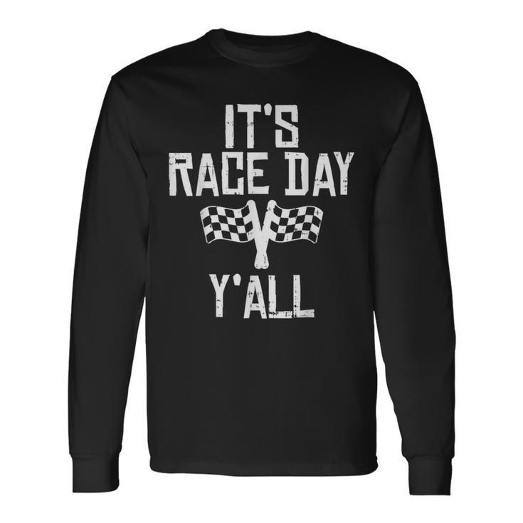 Race Day Yall Checkered Flag Racing Car Driver Racer Long Sleeve T-Shirt Gifts ideas