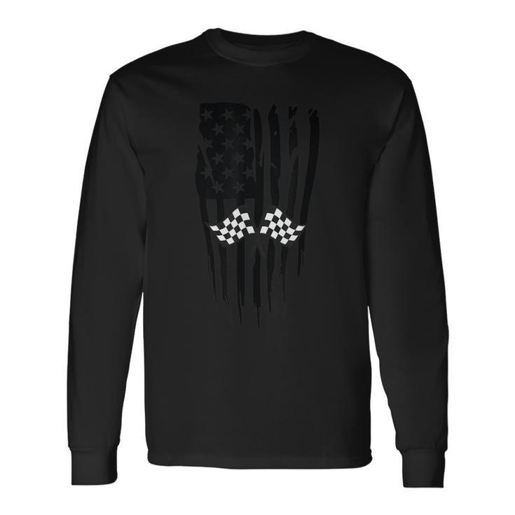 Racing Usa Flag American Themed Decor Long Sleeve T-Shirt