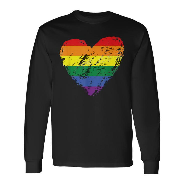 Rainbow Flag Colored Heart Lgbtq Lesbian Gay Pride Vintage Long Sleeve T-Shirt