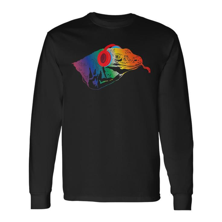 Rainbow Komodo Dragon Raver Dj Edm Rave Music Festival Long Sleeve T-Shirt