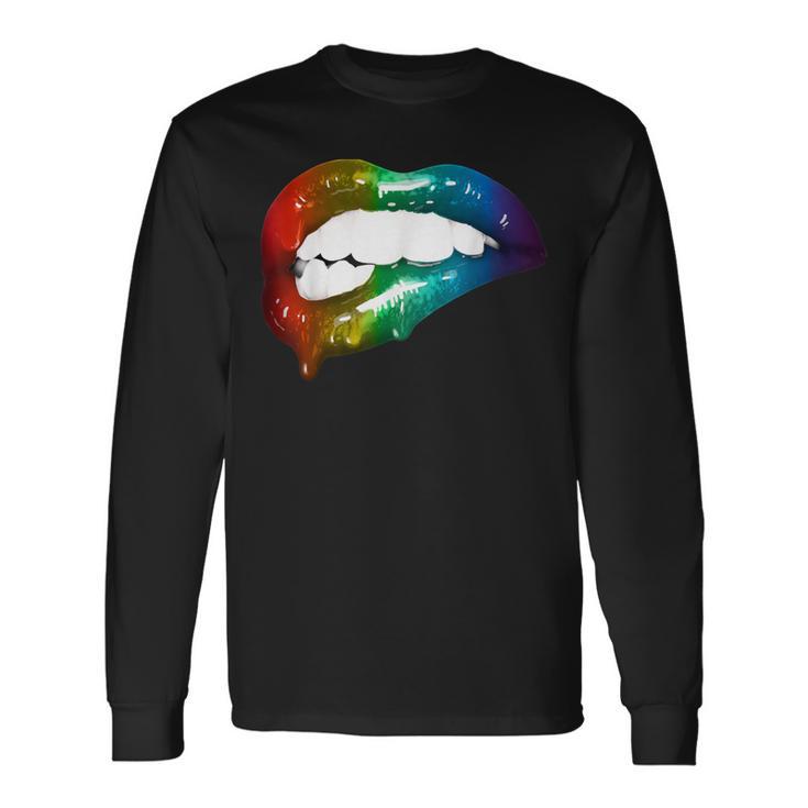 Rainbow Lips Cute Artful Make-Up Addicts Long Sleeve T-Shirt