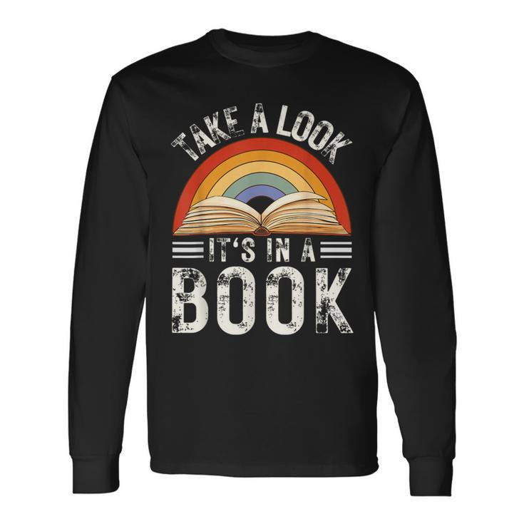 Rainbow Reading Take A Look Its In A Book Retro Vintage Men Long Sleeve T-Shirt