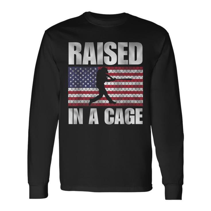 Raised In A Cage Joke Baseball Player Pitcher Flag Long Sleeve T-Shirt Gifts ideas