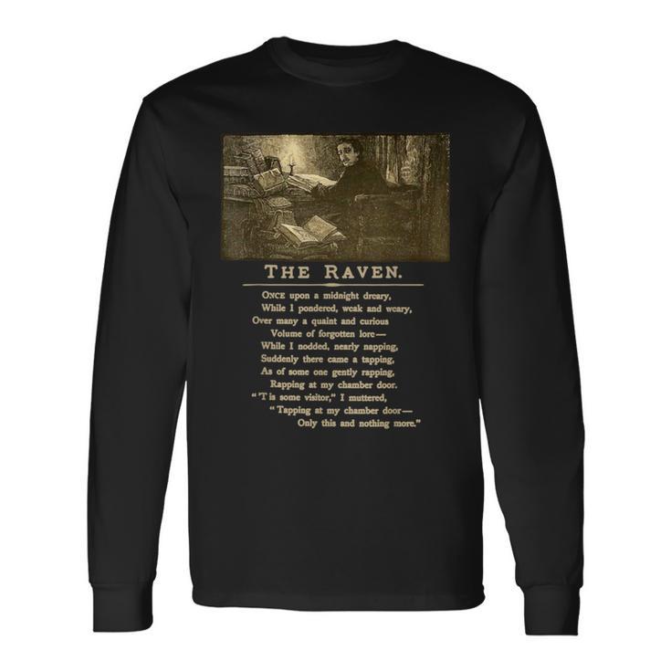 Raven Midnight Dreary Classic Poetry By Poet Edgar Allan Poe Long Sleeve T-Shirt