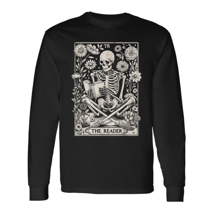 The Reader Skeleton Book Lover Tarot Card Reading Book Long Sleeve T-Shirt