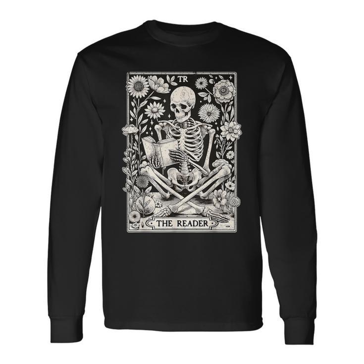 The Reader Tarot Card Book Lover Skeleton Reading Book Long Sleeve T-Shirt