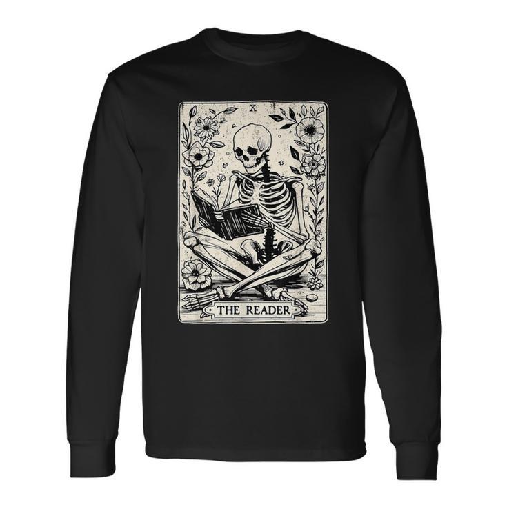 The Reader Tarot Card Skeleton Reading Book Books Long Sleeve T-Shirt