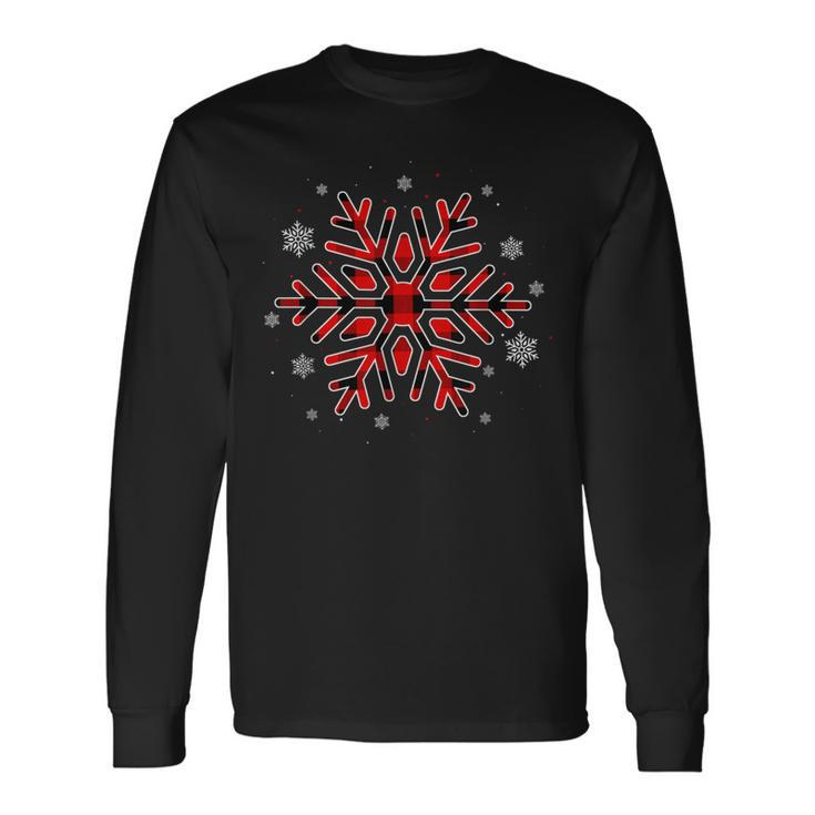 Red Black Plaid Snowflake Lover Matching Family Pajama Long Sleeve T-Shirt