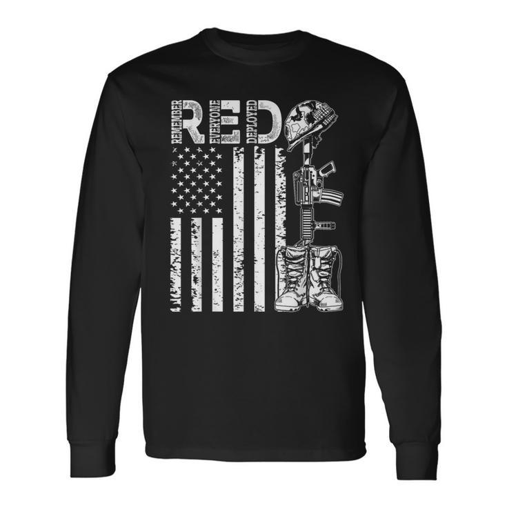 Red Friday Military Support Our Troops Soldier Us Flag Retro Long Sleeve T-Shirt