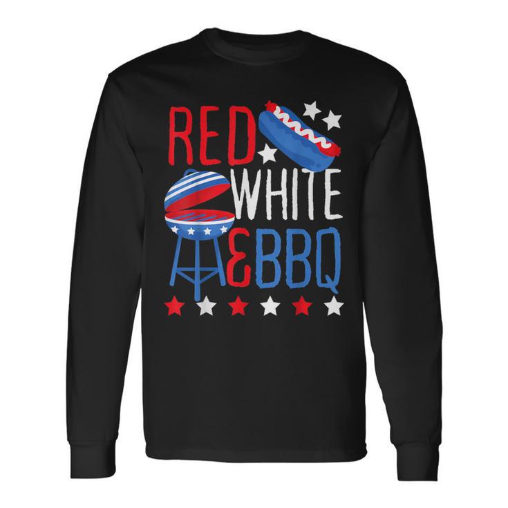 Red White & Blue Bbq Usa Holiday Hot Dog Grill Party Long Sleeve T-Shirt