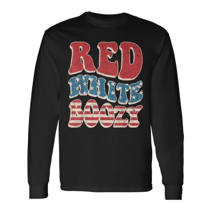 Red White & Boozy Retro Usa America Flag Happy 4Th Of July Long Sleeve T-Shirt