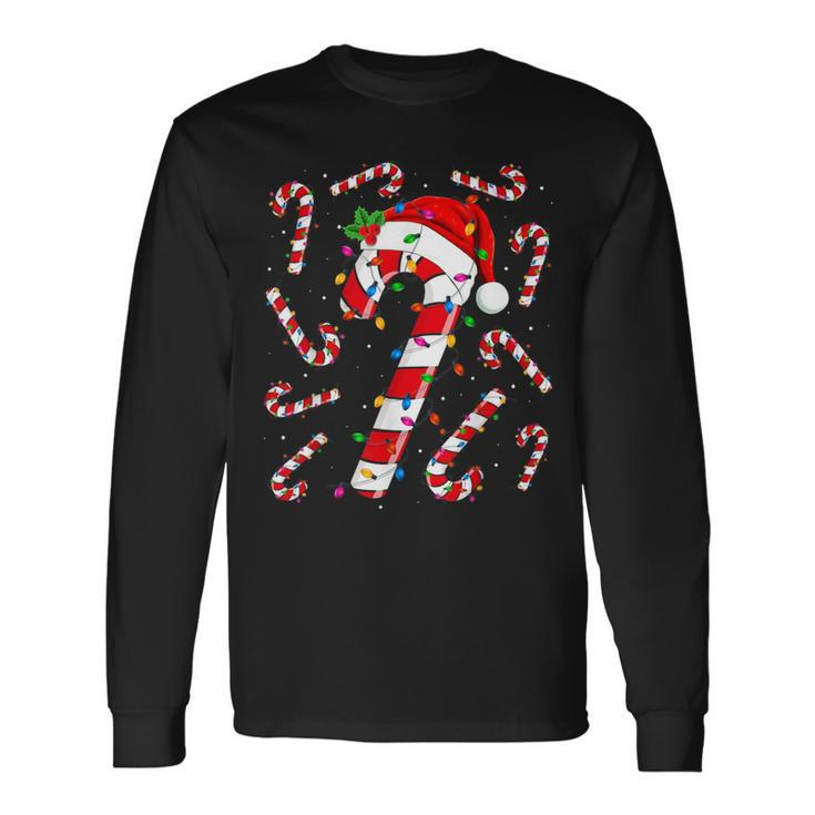 Red And White Candy Cane Santa Christmas Xmas Lights Long Sleeve T-Shirt