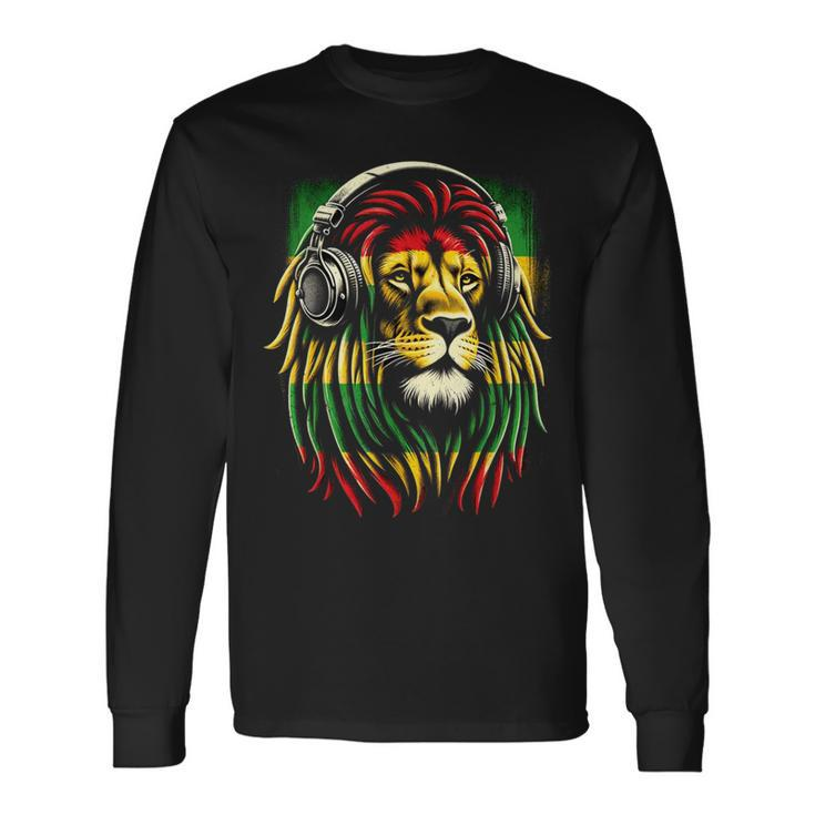 Reggae Lion Roar Rasta With Headphones Long Sleeve T-Shirt