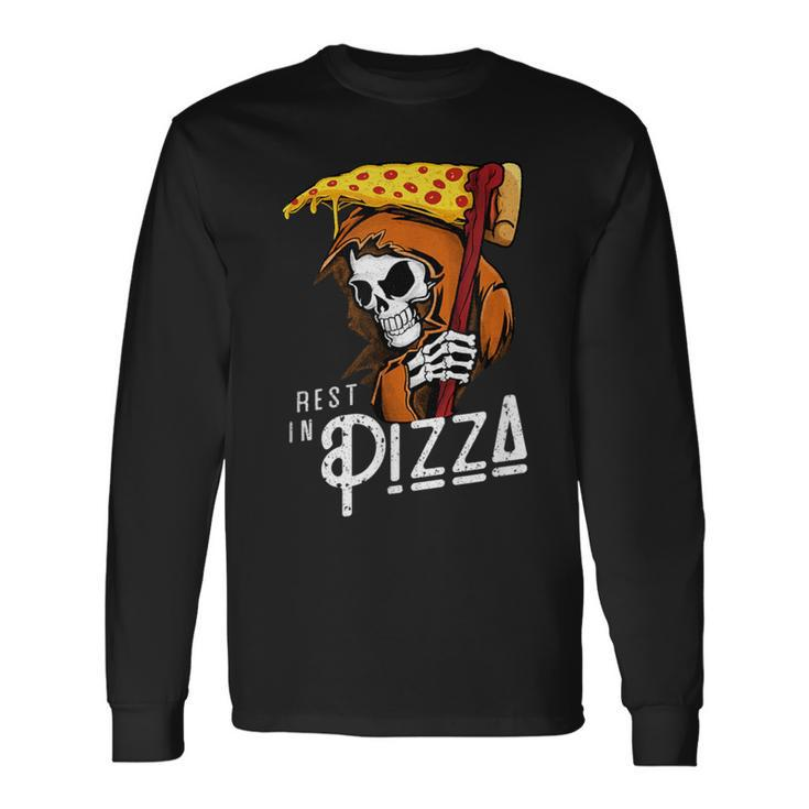 Rest In Pizza Grim Reaper With Fast Food Scythe Long Sleeve T-Shirt